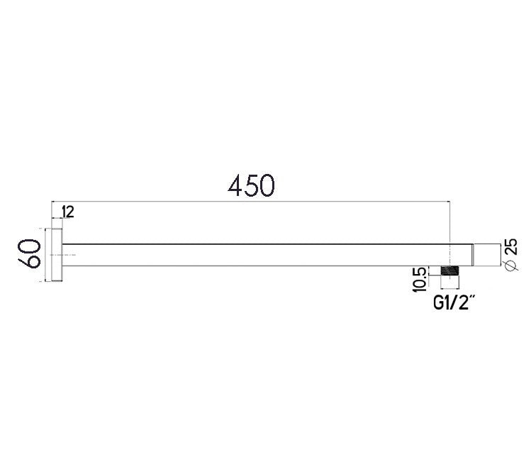 FIXED ARM - 23mm Drop/450mm Long Square