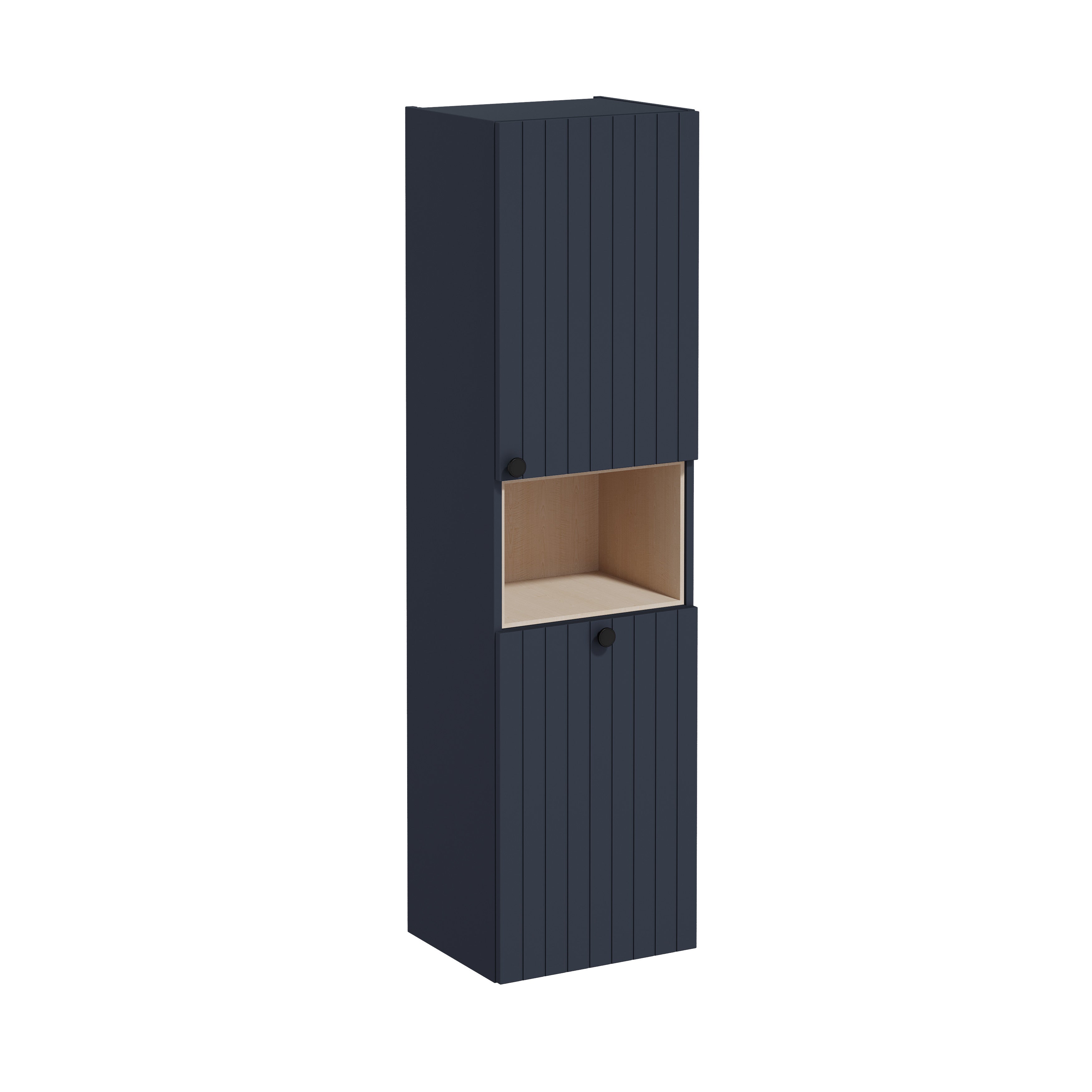 Root Groove Tall Unit, short, with laundry basket, Matt Dark Blue, Right