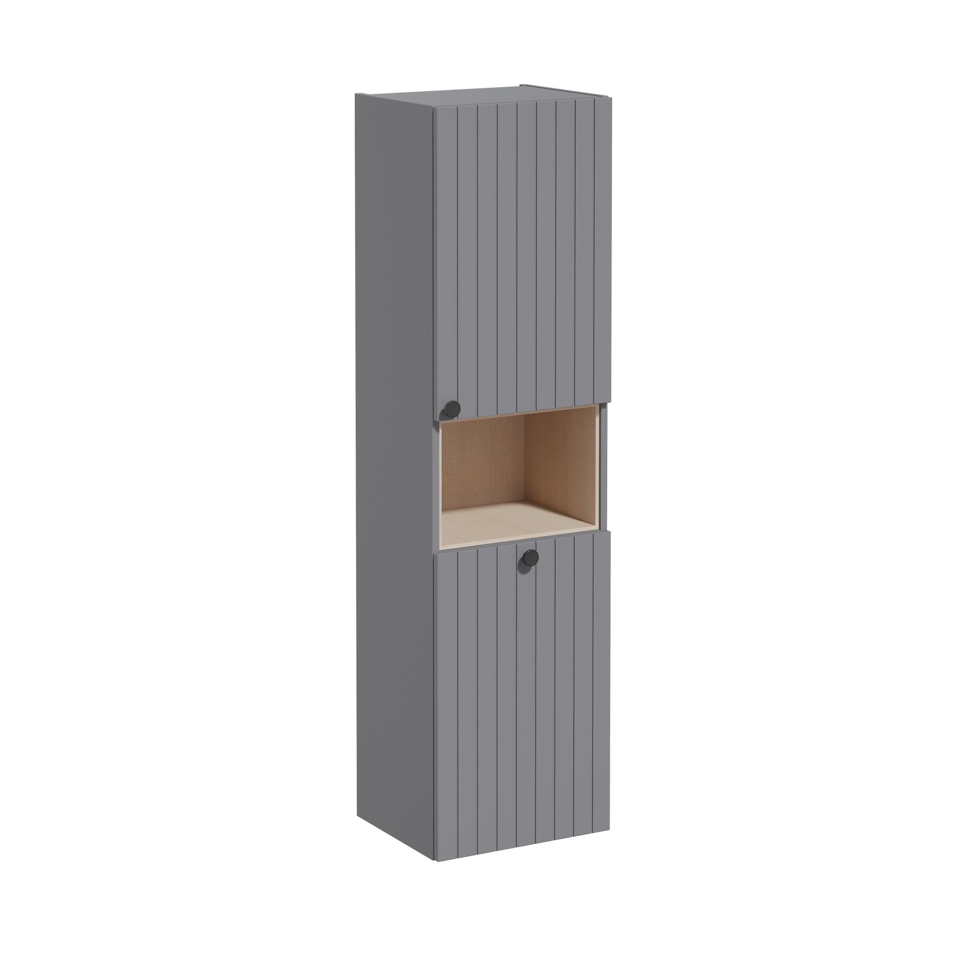 Root Groove Tall Unit, short, with laundry basket, Matt Grey, Right