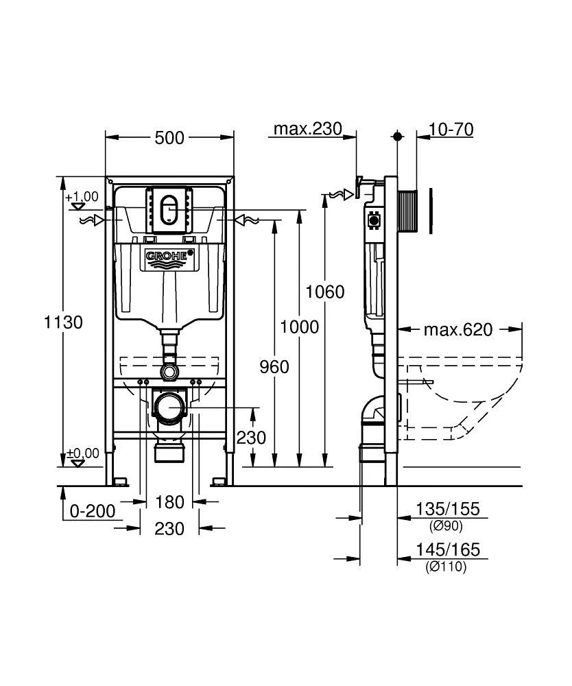 Grohe Rapid SL 3-in-1 set for WC, 1.13 m installation height Size M