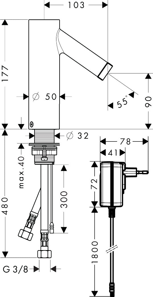 AXOR Starck Electronic basin mixer with temperature control with 230 V mains connection