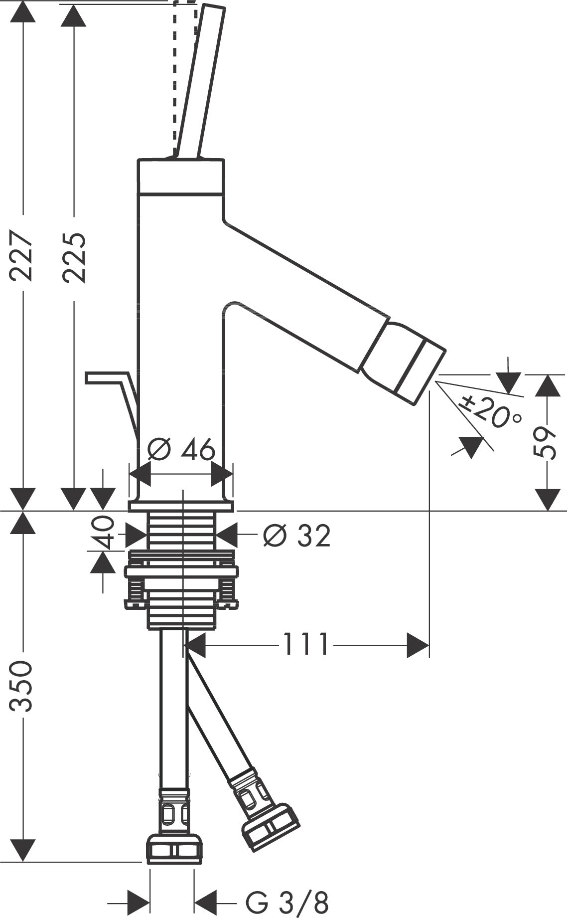 AXOR Starck Single lever bidet mixer with pin handle and pop-up waste