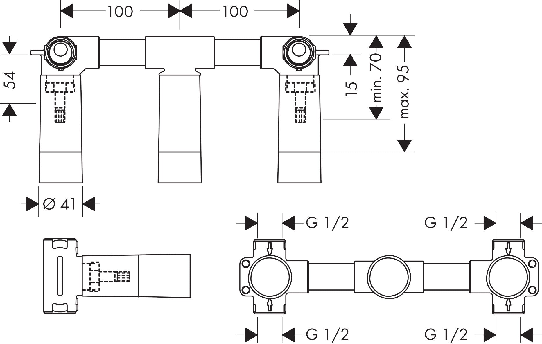 Basic set for 3-hole wall mixer, wall-mounted