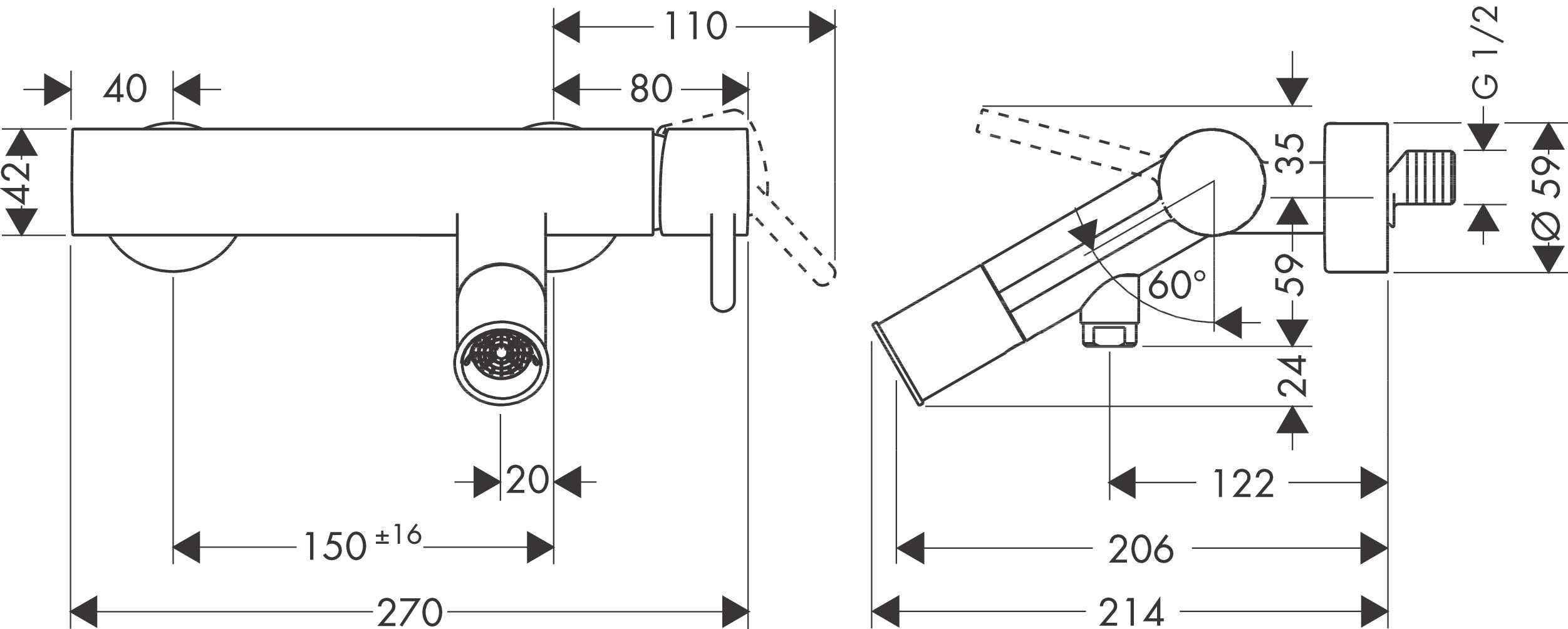 AXOR Starck Single lever manual bath mixer for exposed installation with pin handle