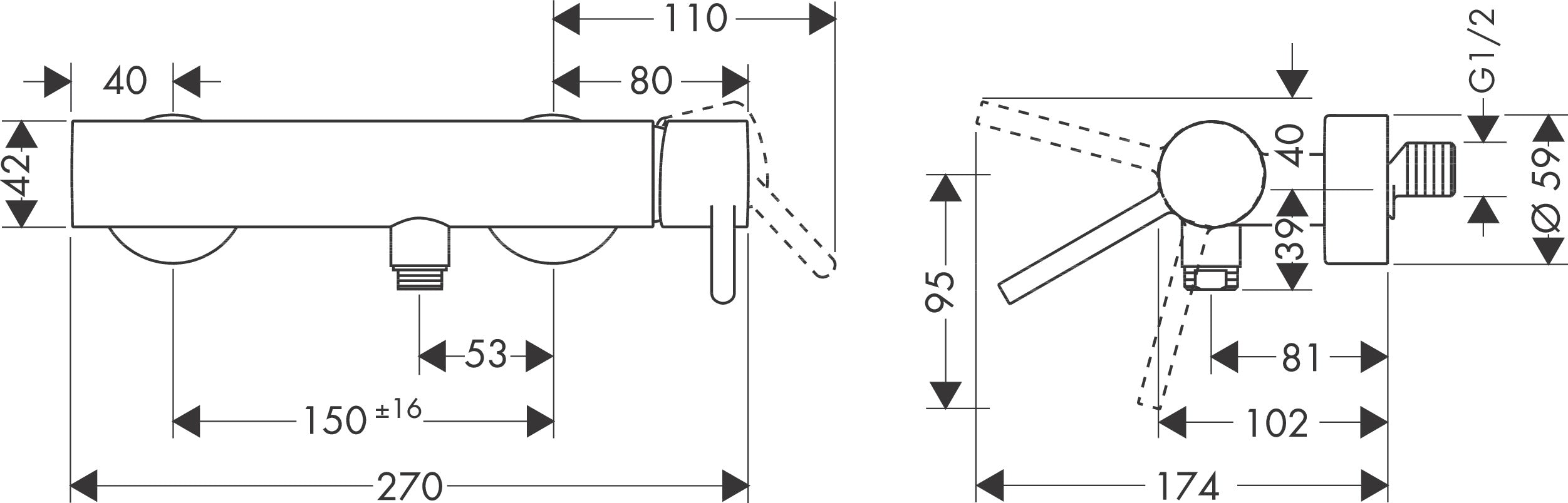 AXOR Starck Single lever manual shower mixer for exposed installation with pin handle