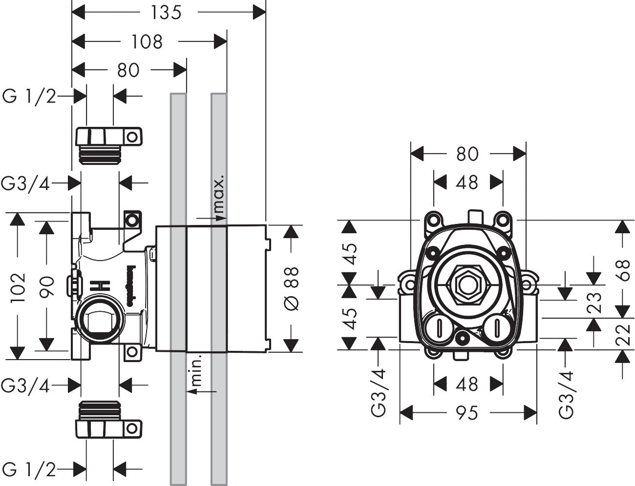 AXOR ShowerSolutions Basic set for thermostatic module 120 mm x 120 mm