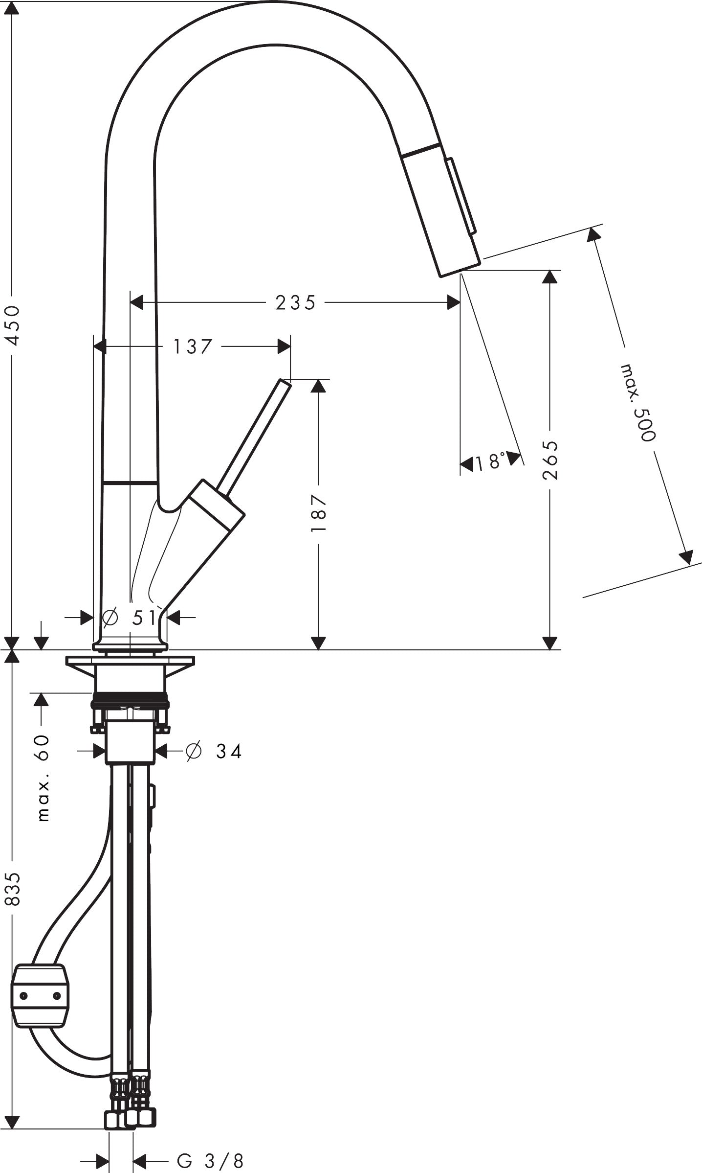 AXOR Starck Single lever kitchen mixer 270 with pull-out spray