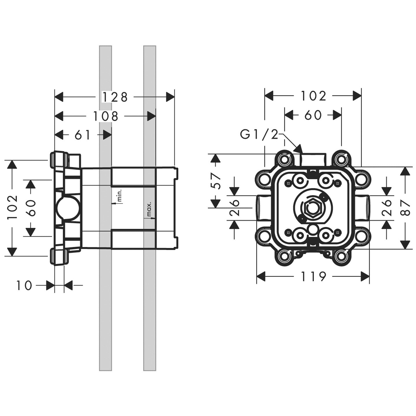AXOR ShowerSolutions Basic set for overhead shower 240 mm x 240 mm 1jet with shower arm