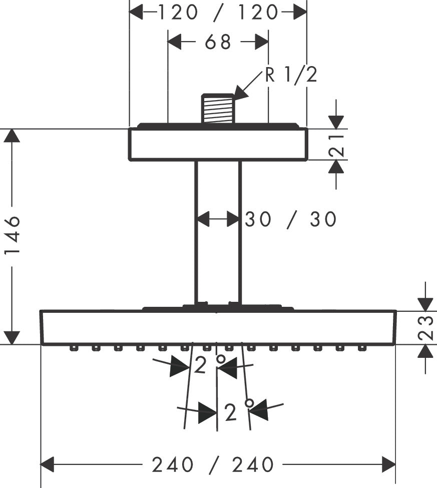 AXOR ShowerSolutions Overhead shower 240/240 1jet with ceiling connection