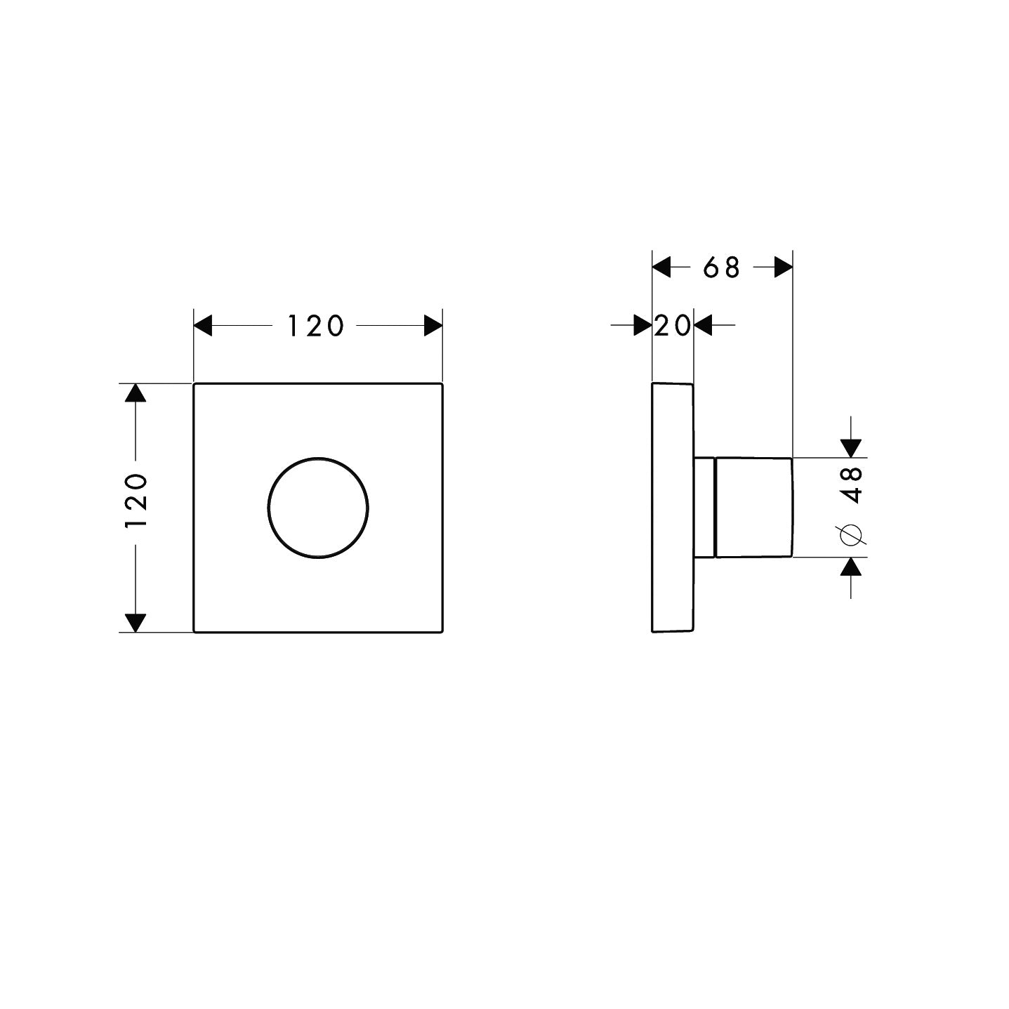 AXOR ShowerSolutions Shut-off / diverter valve Trio / Quattro shut-off / diverter valve 120 mm x 120 mm square