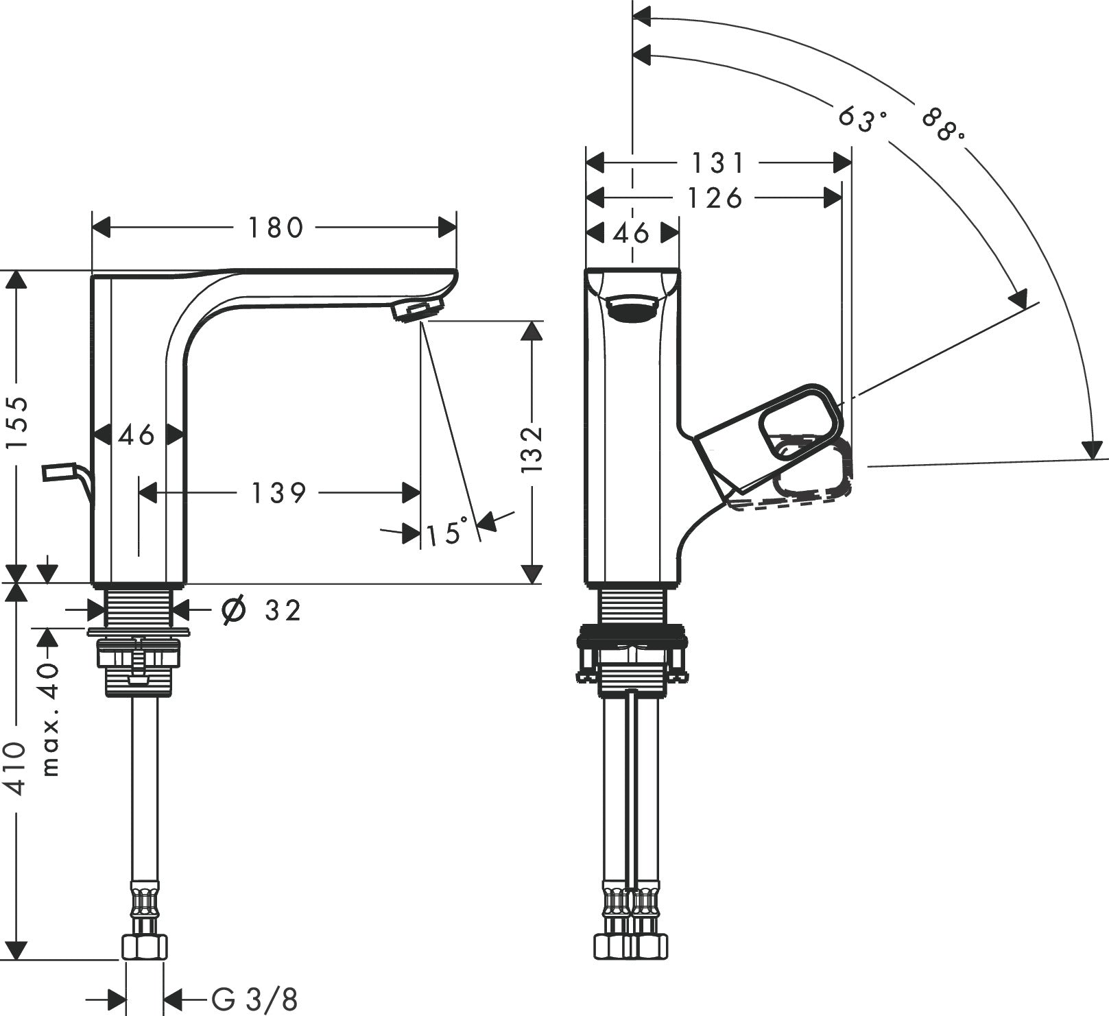 AXOR Urquiola Single lever basin mixer 130 with pop-up waste