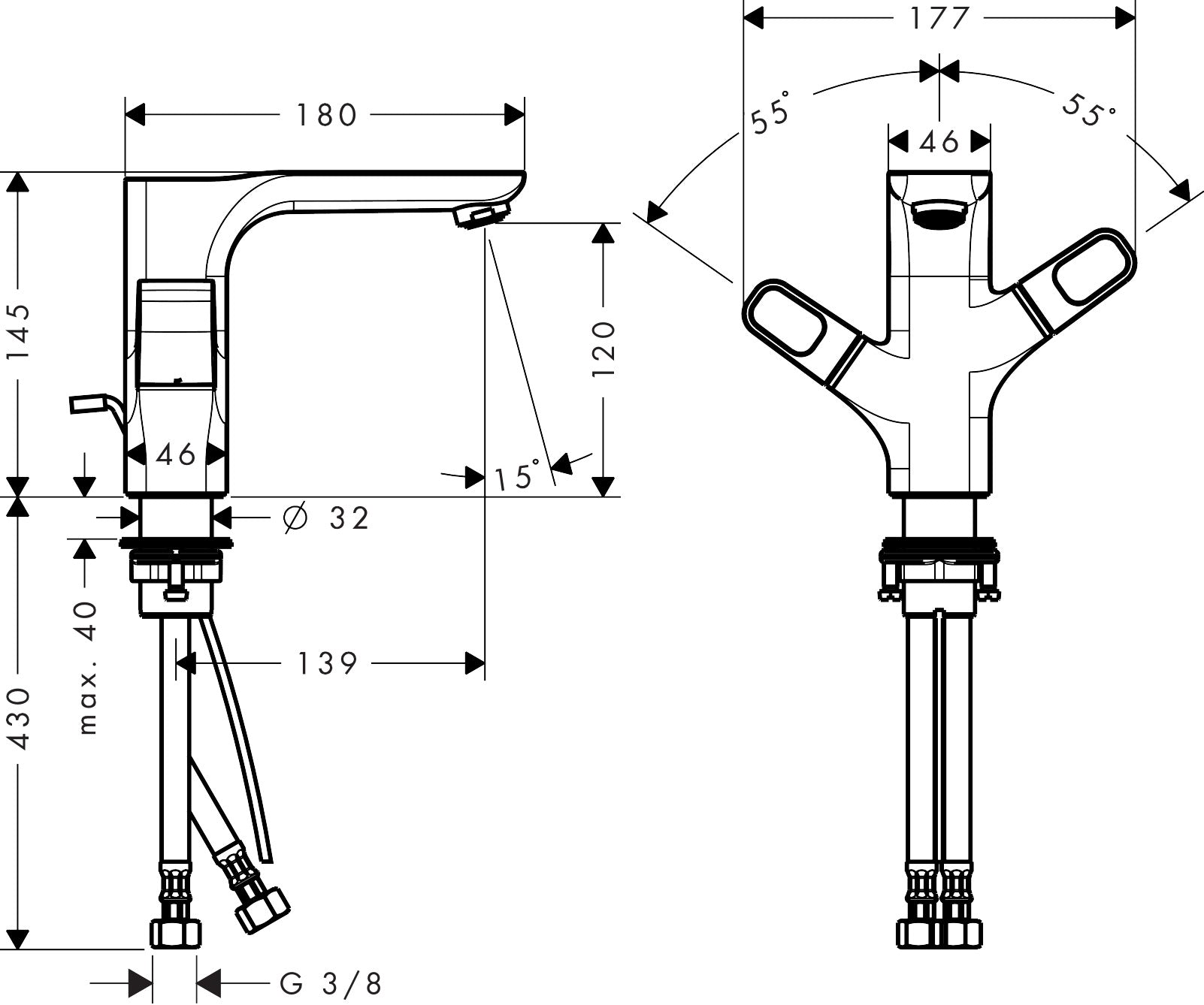 AXOR Urquiola 2-handle basin mixer 120 with pop-up waste