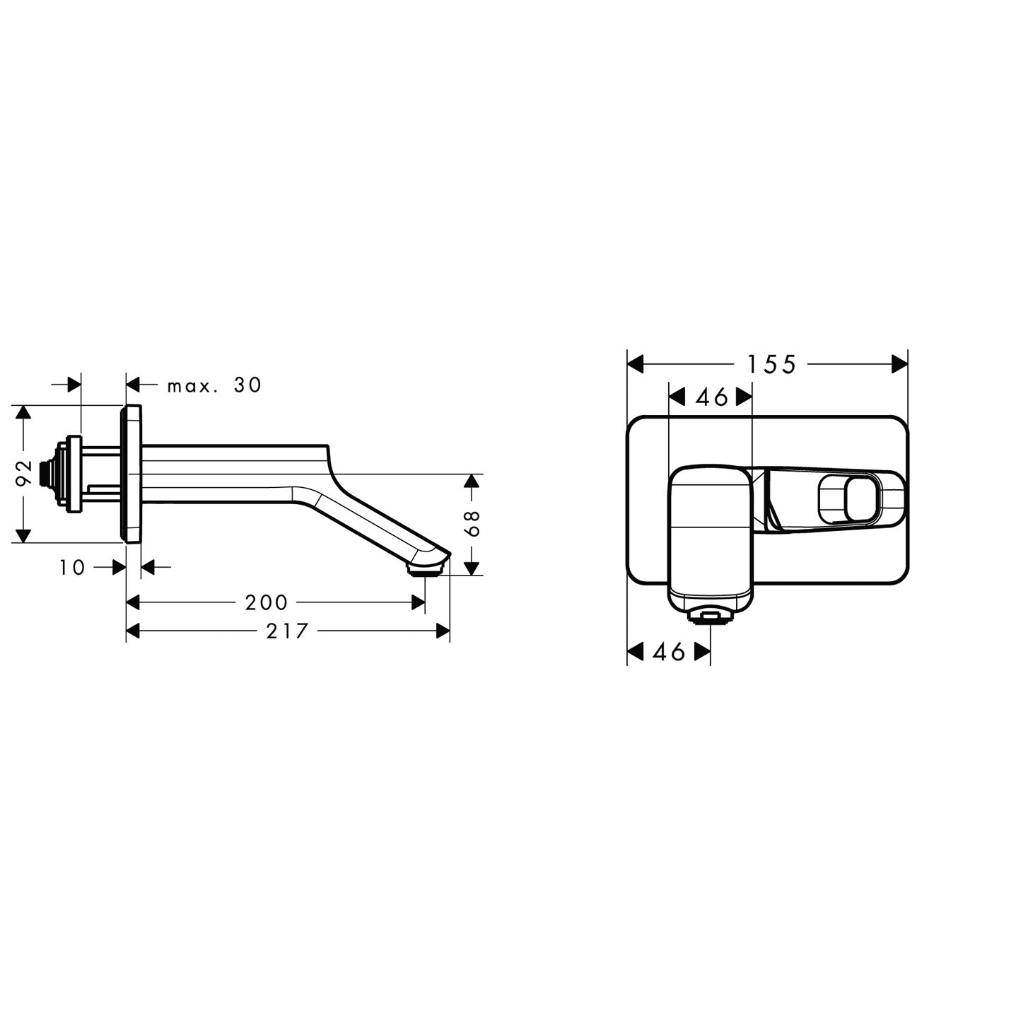 AXOR Urquiola Single lever basin mixer for concealed installation with spout 200 mm wall-mounted