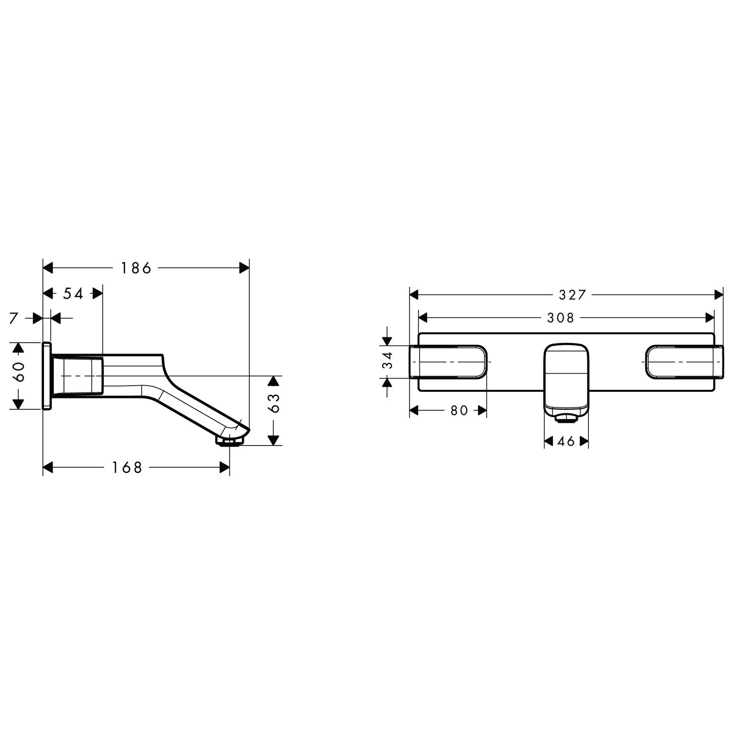 AXOR Urquiola 3-hole basin mixer for concealed installation wall-mounted with spout 168 mm