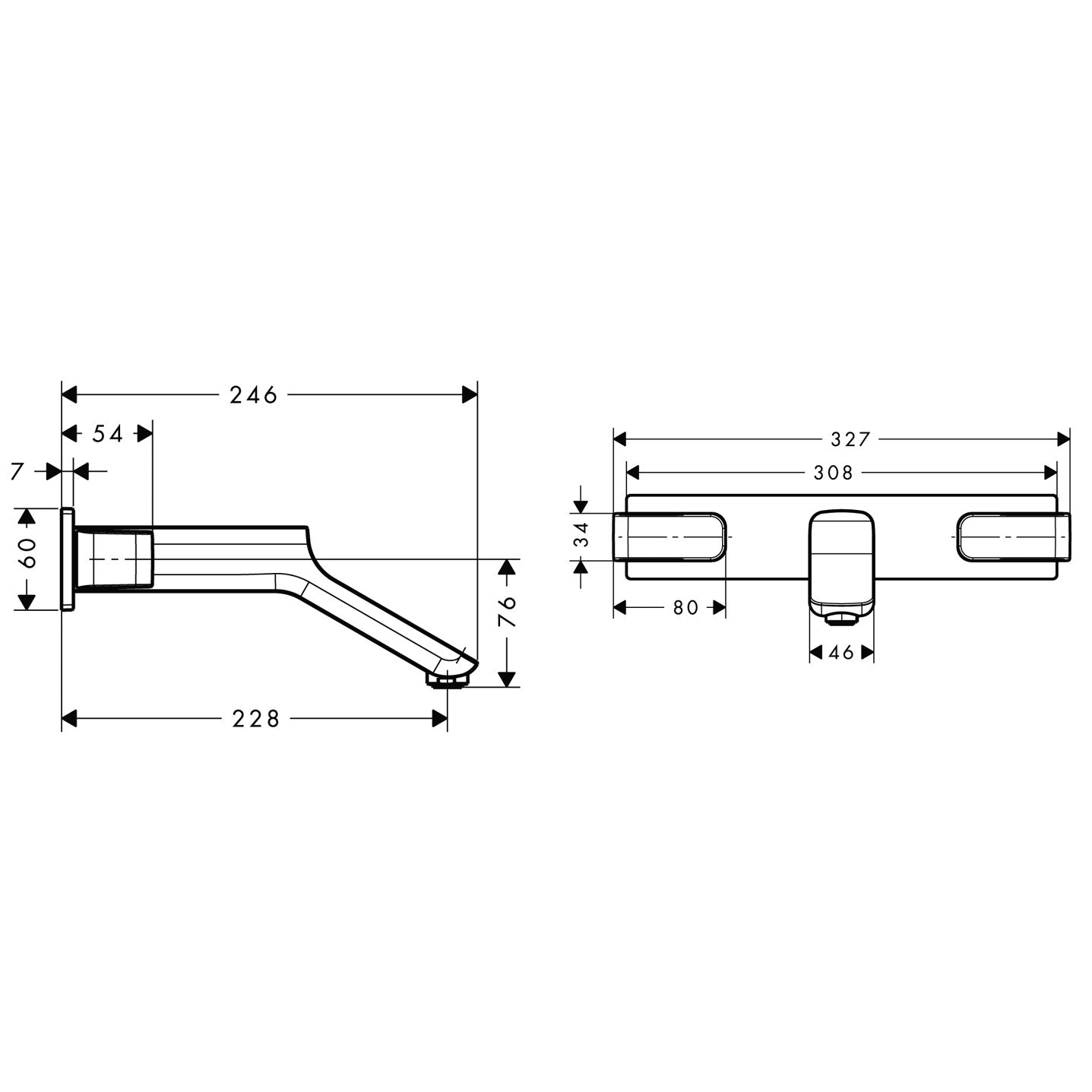 AXOR Urquiola 3-hole basin mixer for concealed installation wall-mounted with spout 228 mm
