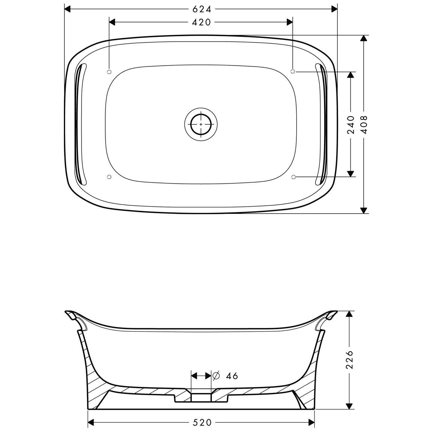 AXOR Urquiola Wash bowl deck mounted 624 mm x 408 mm