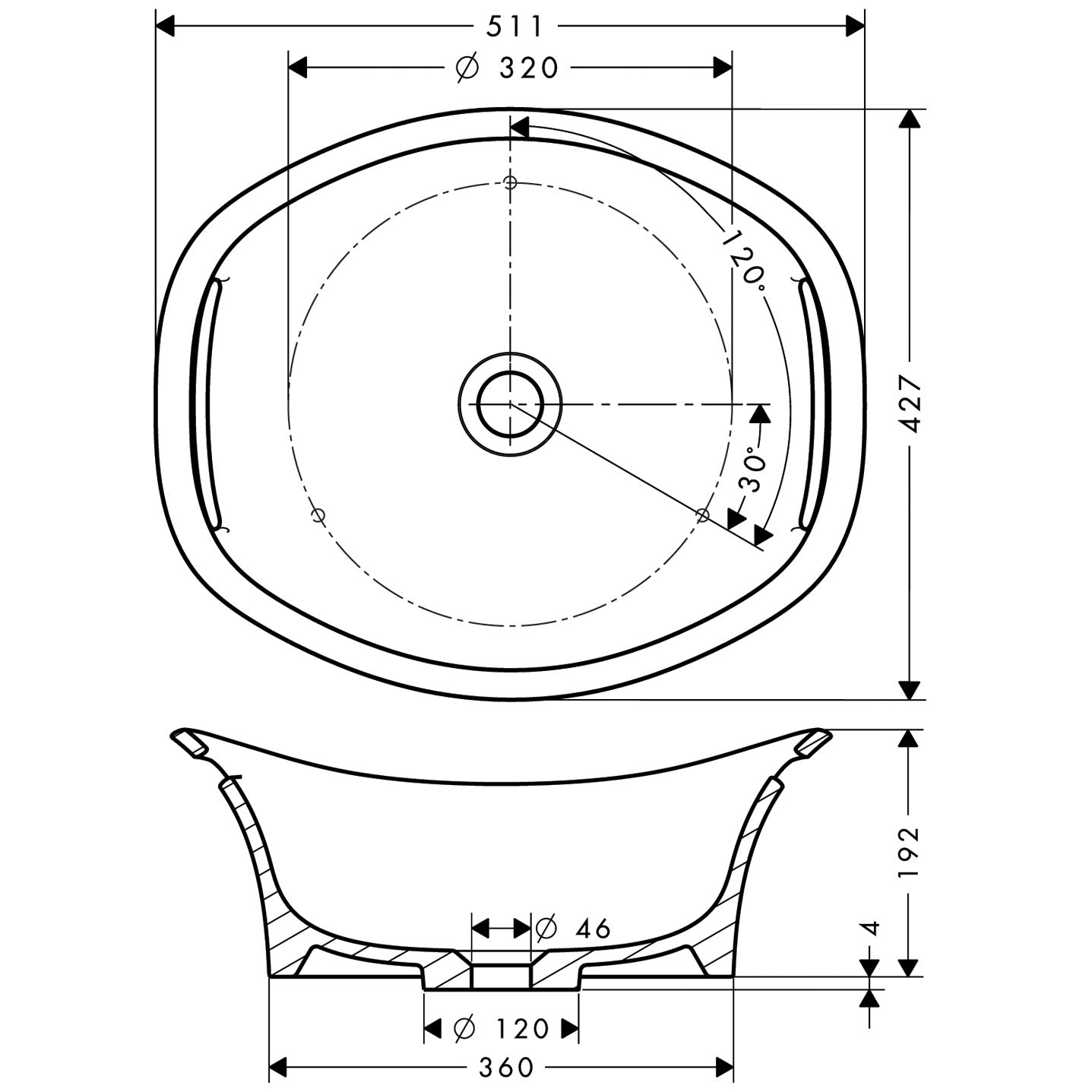 AXOR Urquiola Wash bowl deck mounted 511 mm x 427 mm