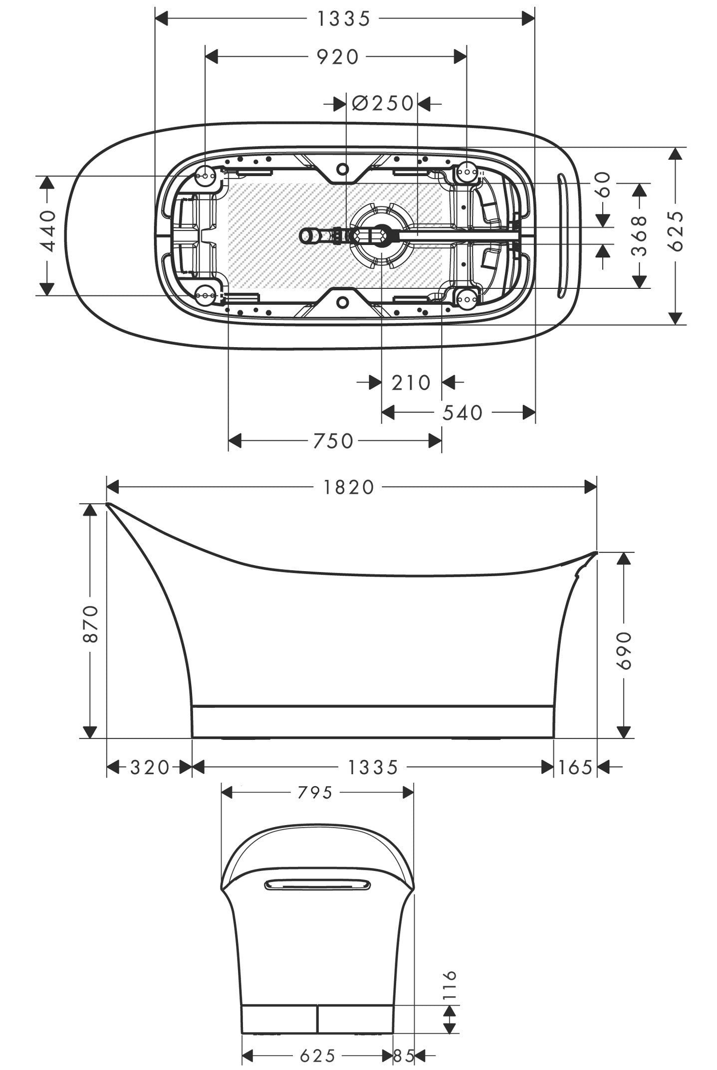 AXOR Urquiola 3-hole rim-mounted bath mixer
