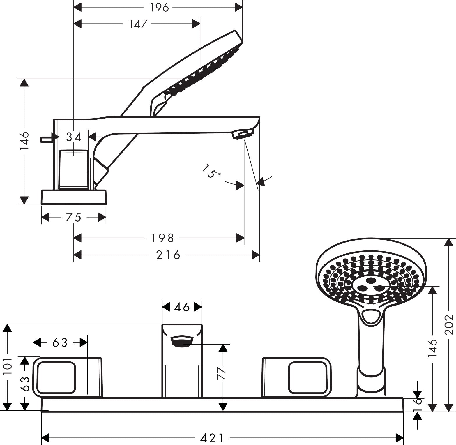 AXOR Urquiola 4-hole rim-mounted bath mixer
