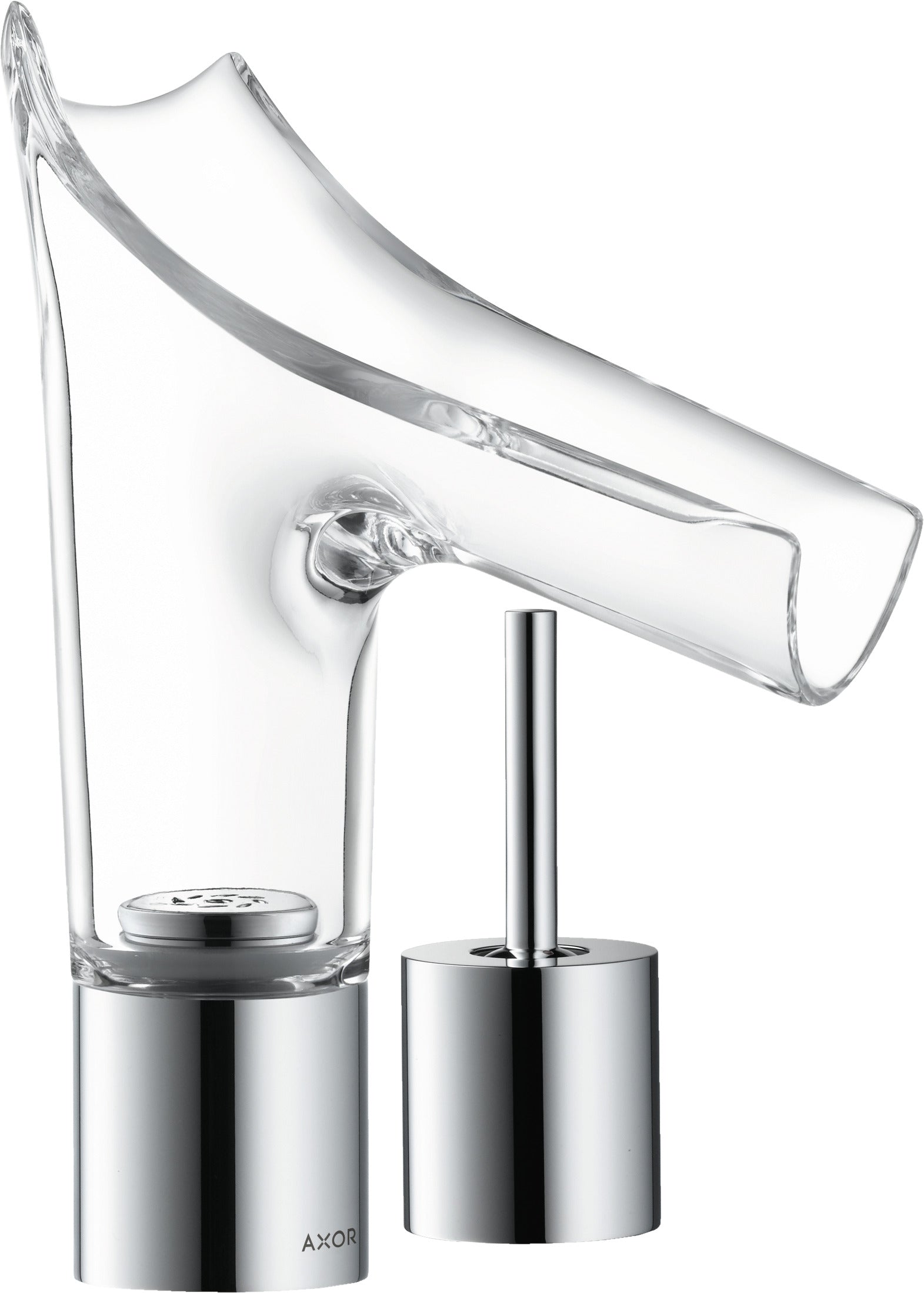 AXOR Starck V 2-hole basin mixer 110 with glass spout without waste