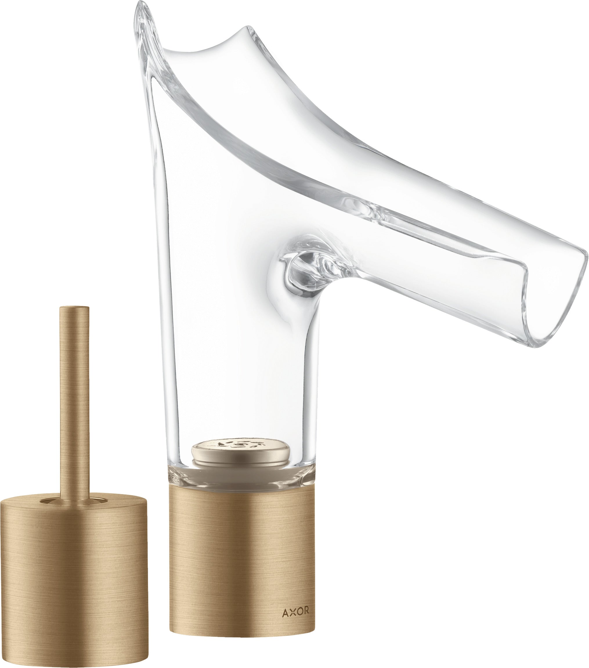 AXOR Starck V 2-hole basin mixer 110 with glass spout without waste