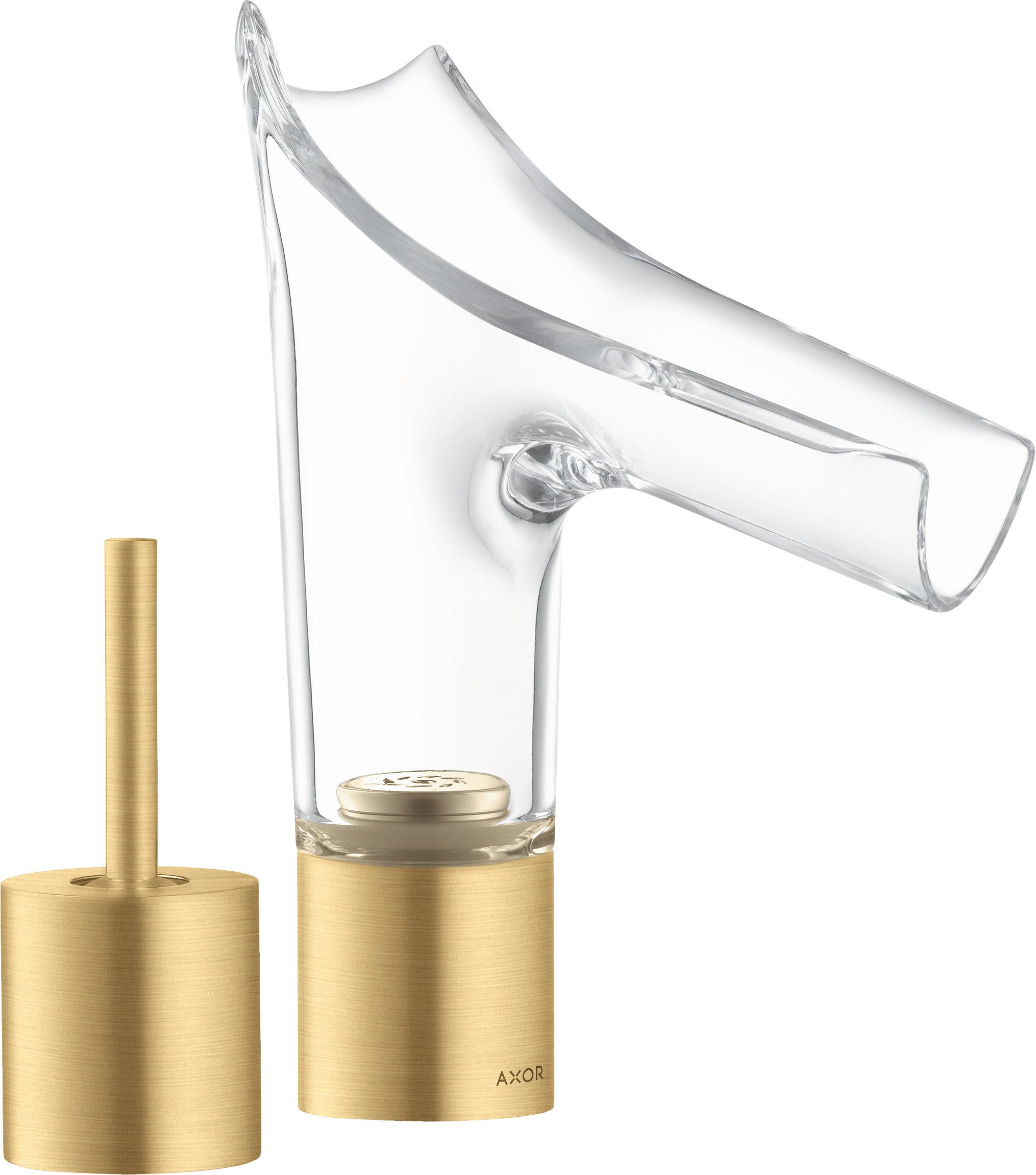 AXOR Starck V 2-hole basin mixer 110 with glass spout without waste