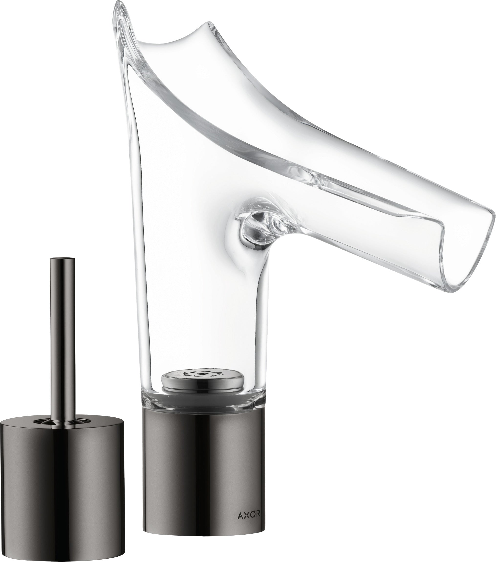 AXOR Starck V 2-hole basin mixer 110 with glass spout without waste