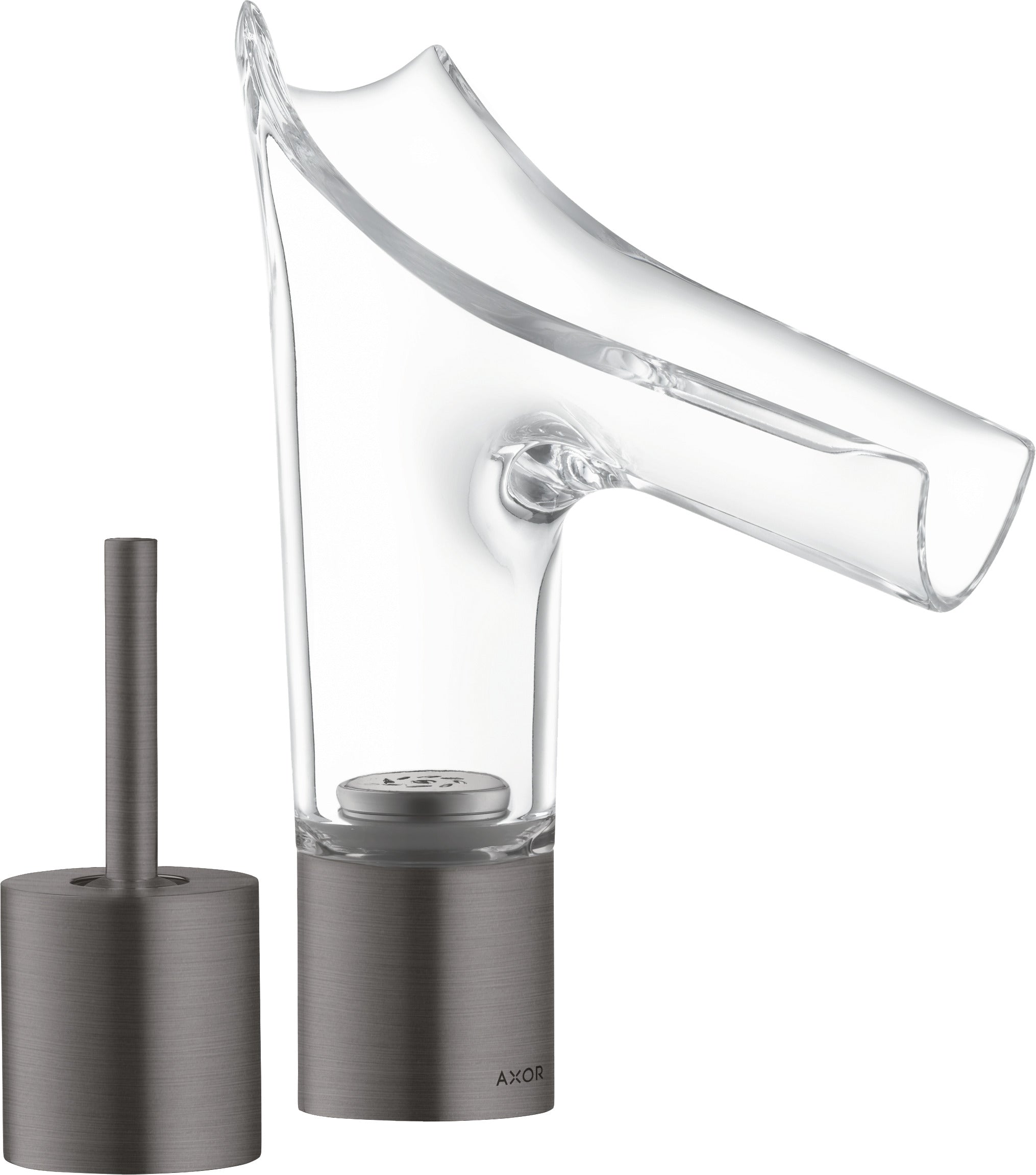 AXOR Starck V 2-hole basin mixer 110 with glass spout without waste