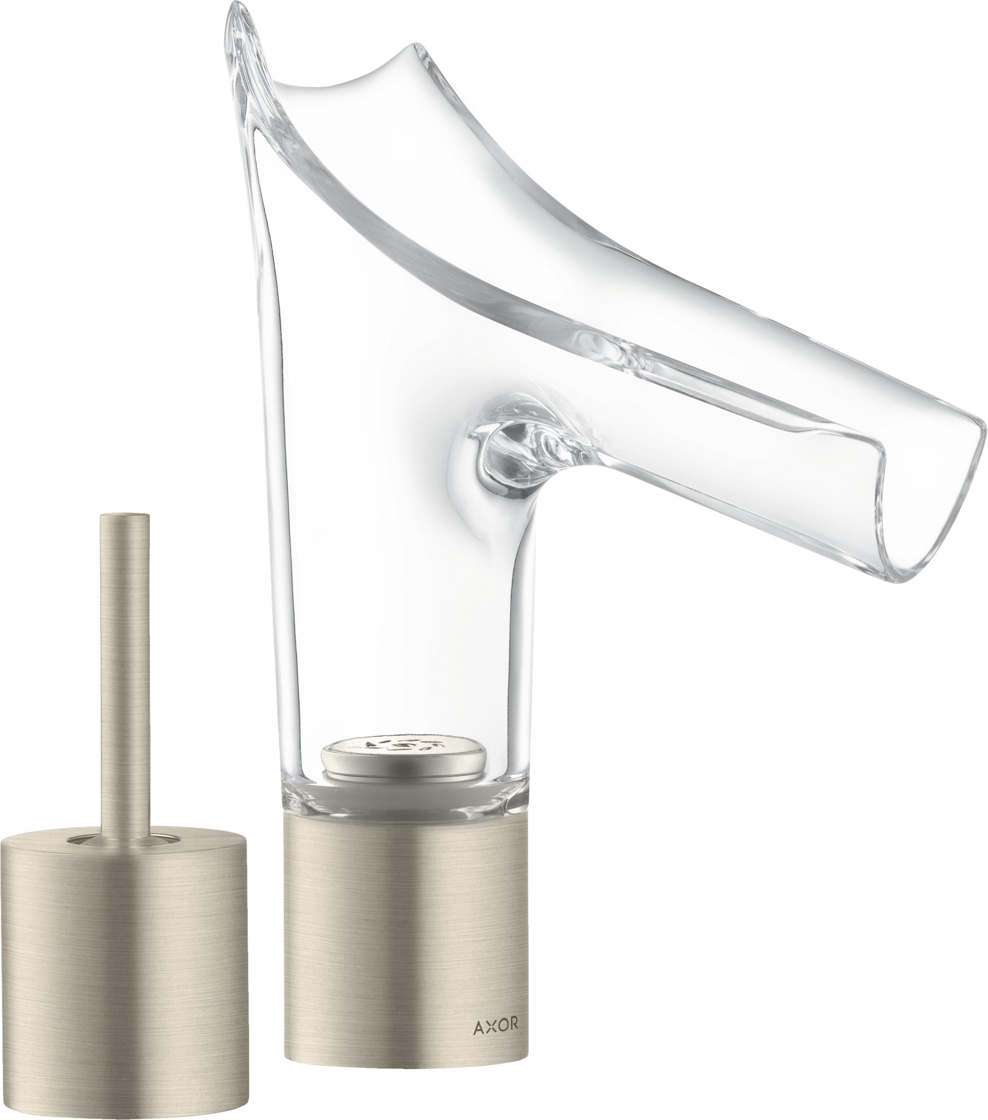 AXOR Starck V 2-hole basin mixer 110 with glass spout without waste