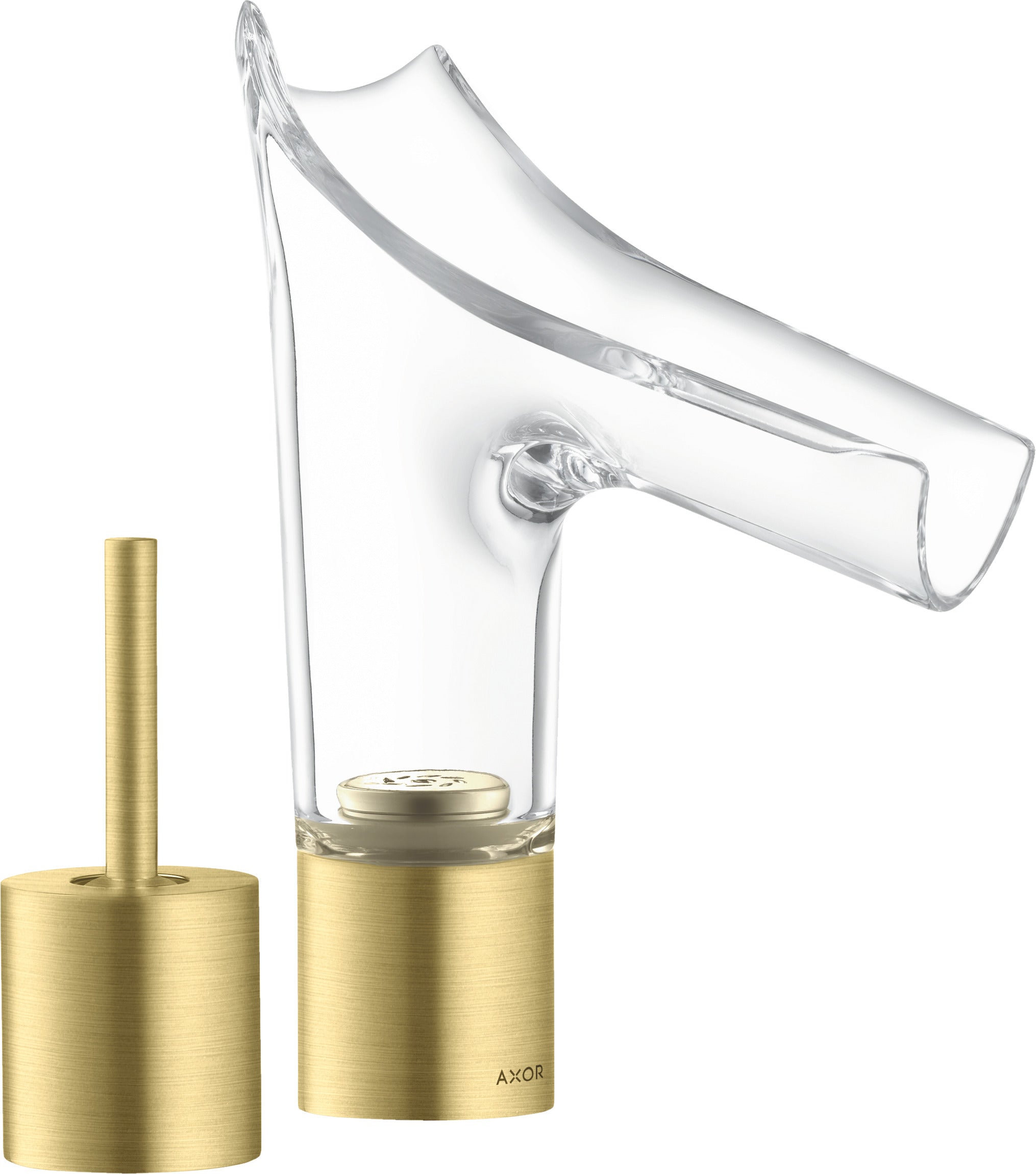 AXOR Starck V 2-hole basin mixer 110 with glass spout without waste
