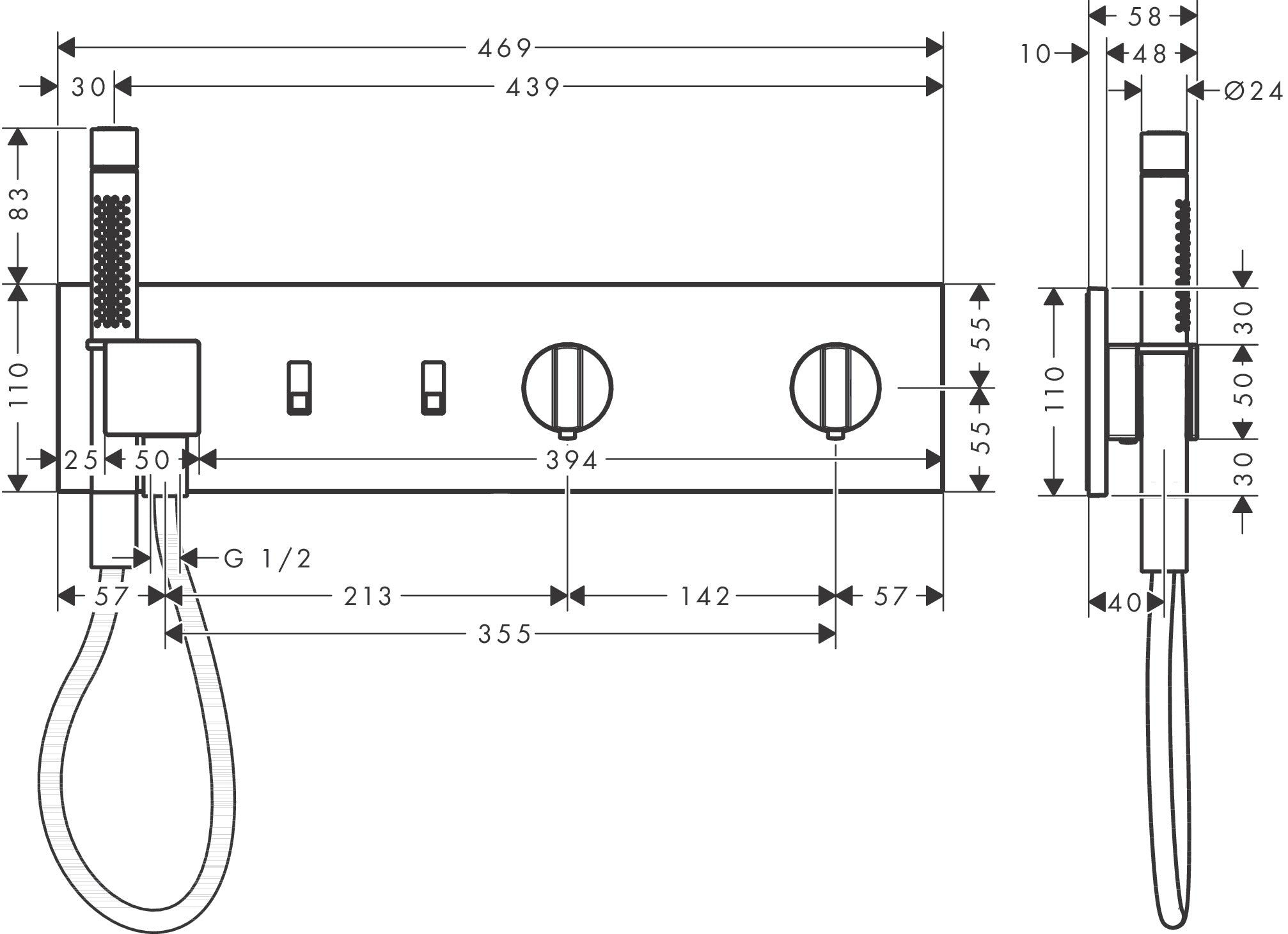 AXOR ShowerComposition Thermostatic module 470/110 for concealed installation for 2 functions