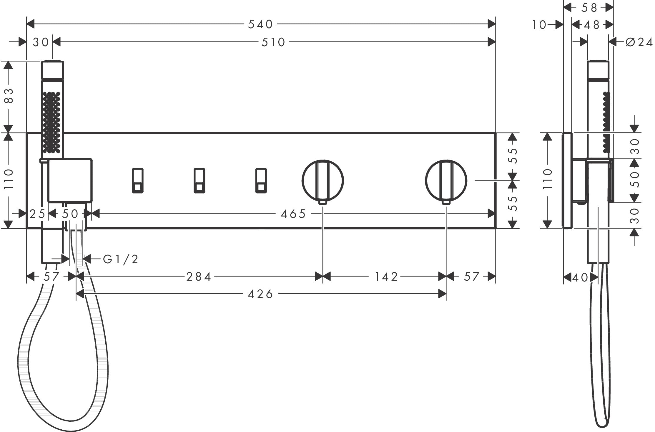 AXOR ShowerComposition Thermostatic module 540/110 for concealed installation for 3 functions