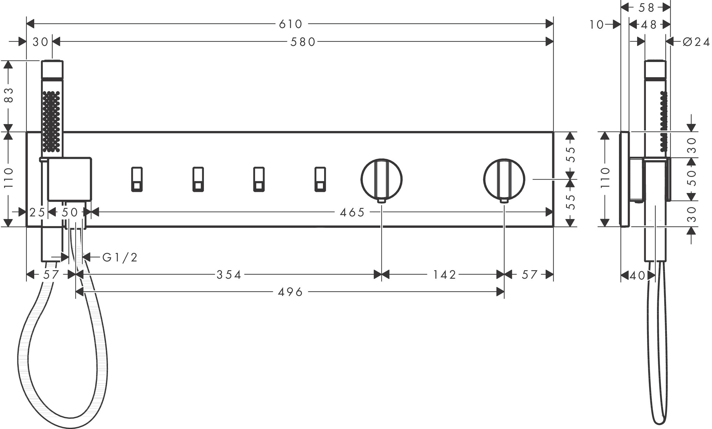 AXOR ShowerComposition Thermostatic module 610/110 for concealed installation for 4 functions