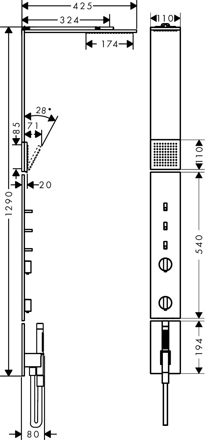 AXOR ShowerComposition Shower panel with thermostat, overhead shower 110/220 1jet and shoulder shower