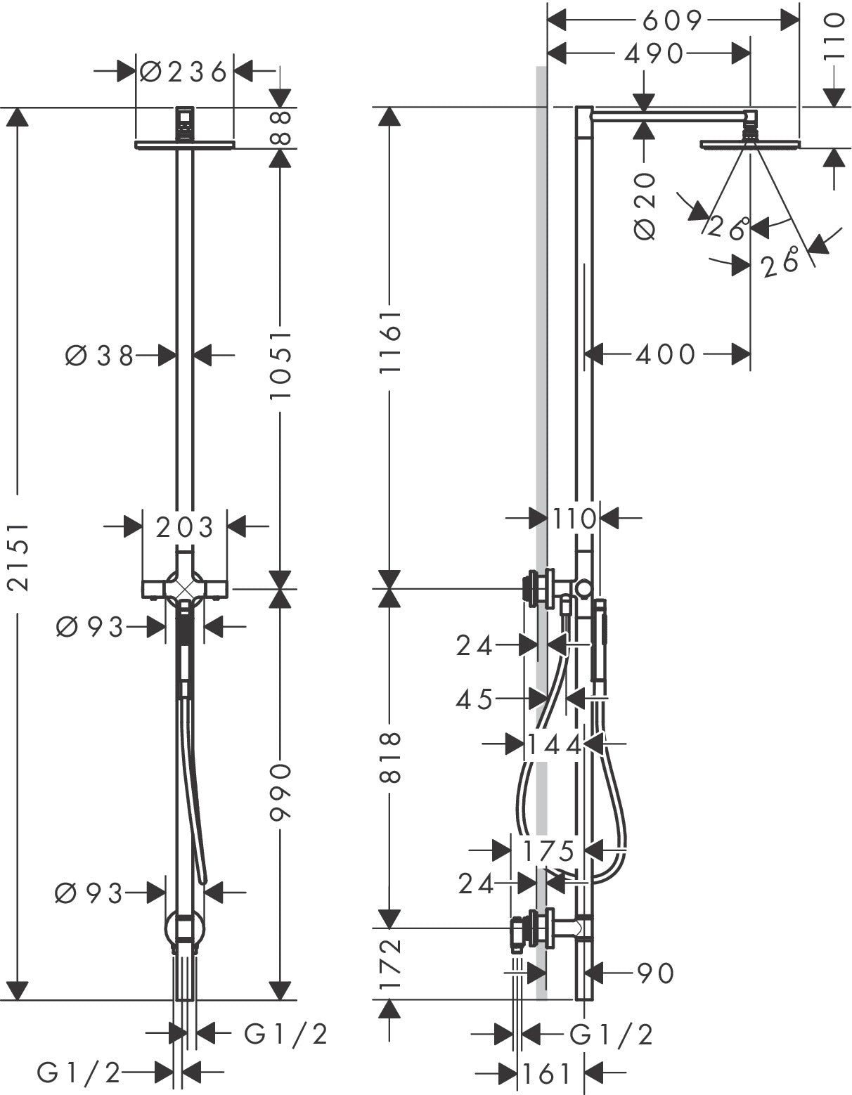 AXOR Starck Nature shower column with hand shower