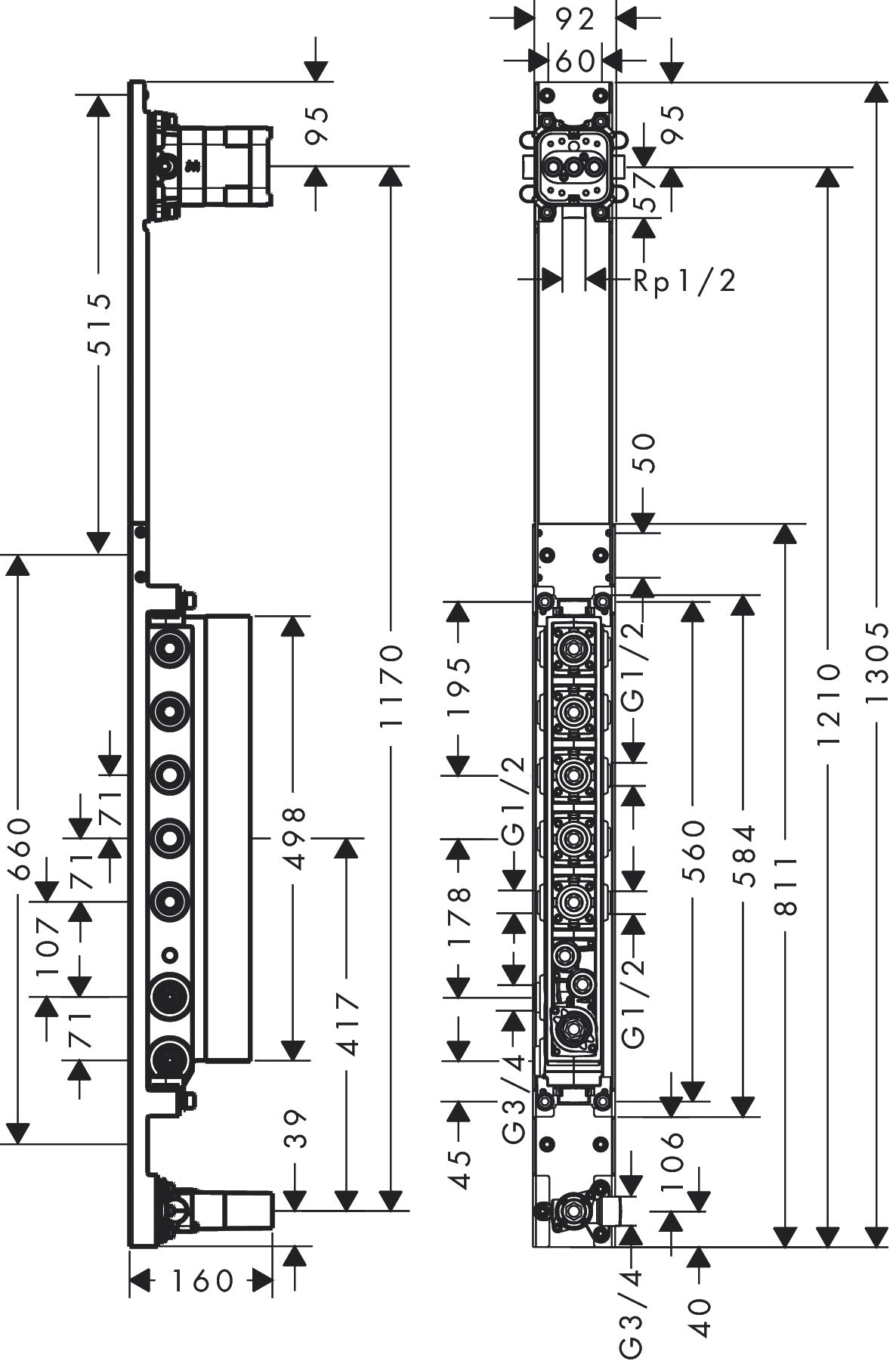 AXOR ShowerComposition Basic set for shower panel