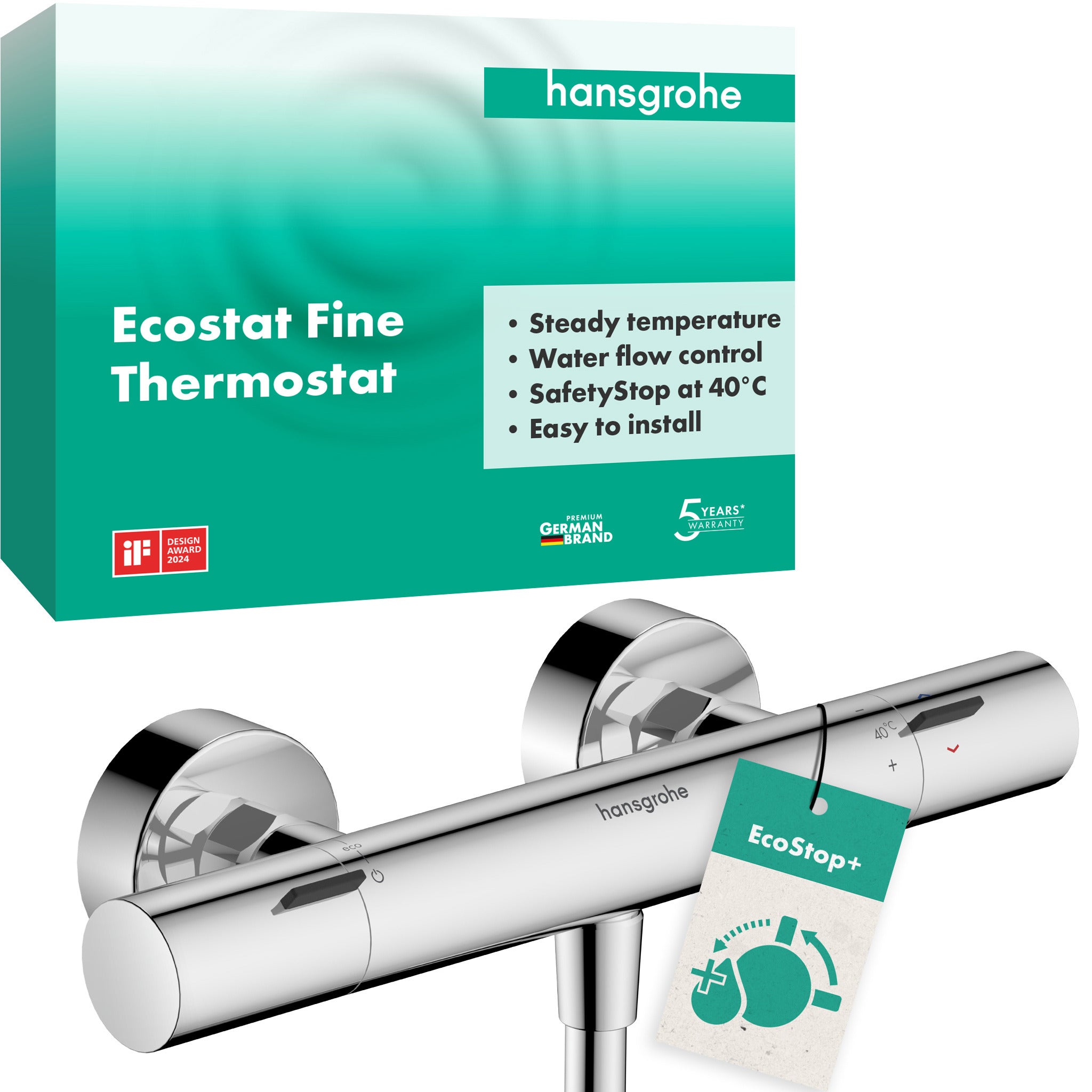 Ecostat Fine Shower thermostat for exposed installation