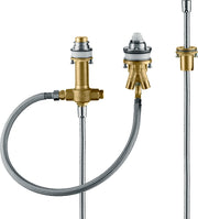 Basic set for 3-hole rim-mounted single lever bath mixer with rim support hose
