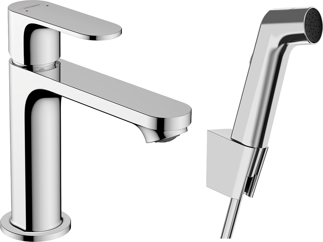 Rebris S Single lever basin mixer 110 with bidette hand shower and shower hose 160 cm without waste set