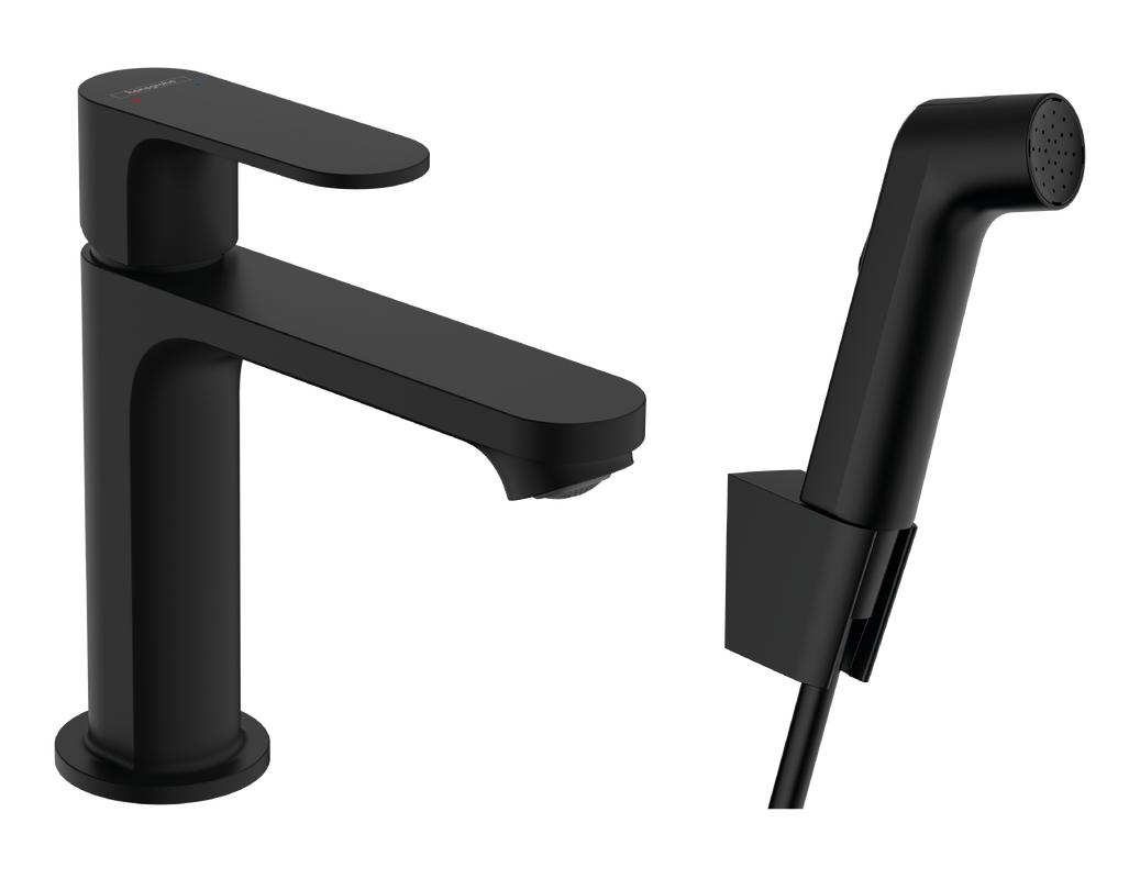 Rebris S Single lever basin mixer 110 with bidette hand shower and shower hose 160 cm without waste set