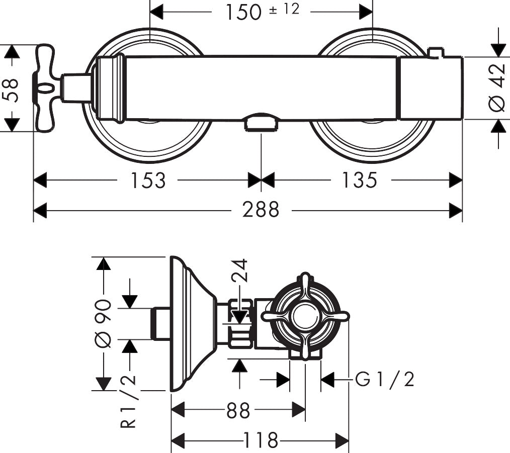 AXOR Montreux Thermostatic shower mixer for exposed installation with cross handle
