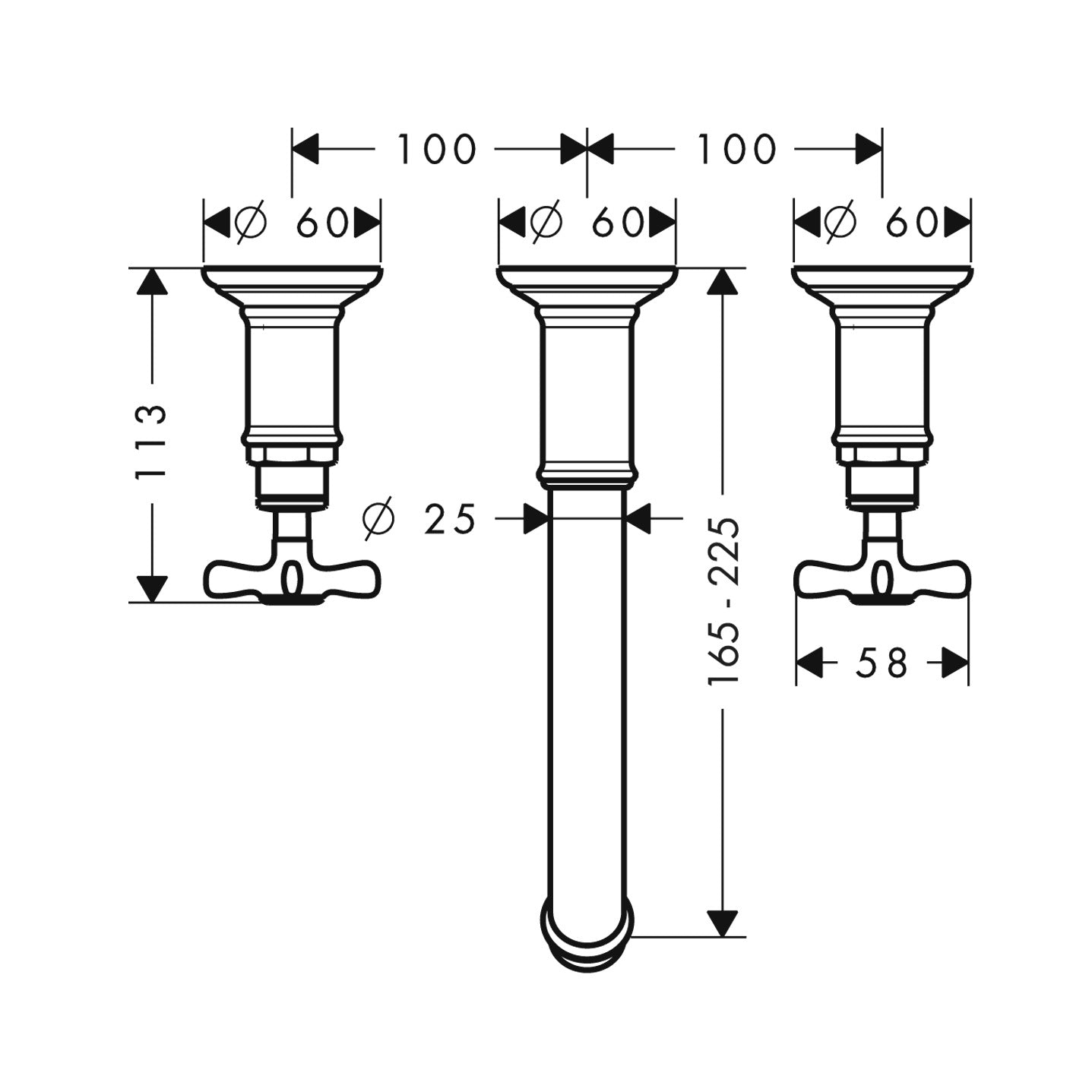 AXOR Montreux 3-hole basin mixer for concealed installation wall-mounted and cross handles