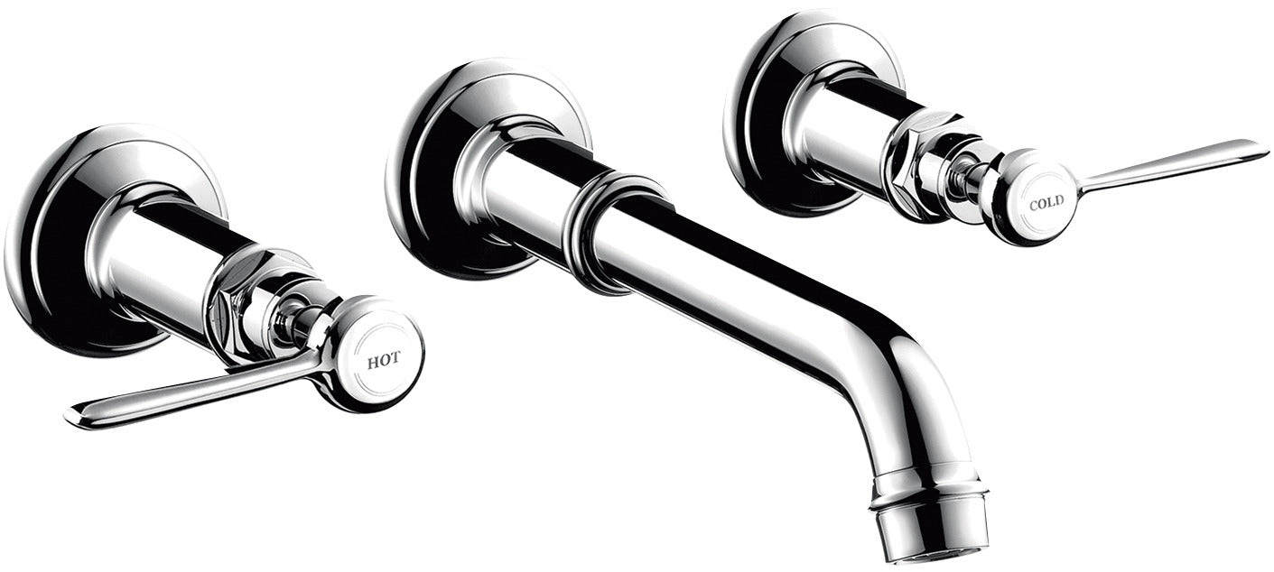 AXOR Montreux 3-hole basin mixer for concealed installation wall-mounted with spout 165 - 225 mm and lever handles