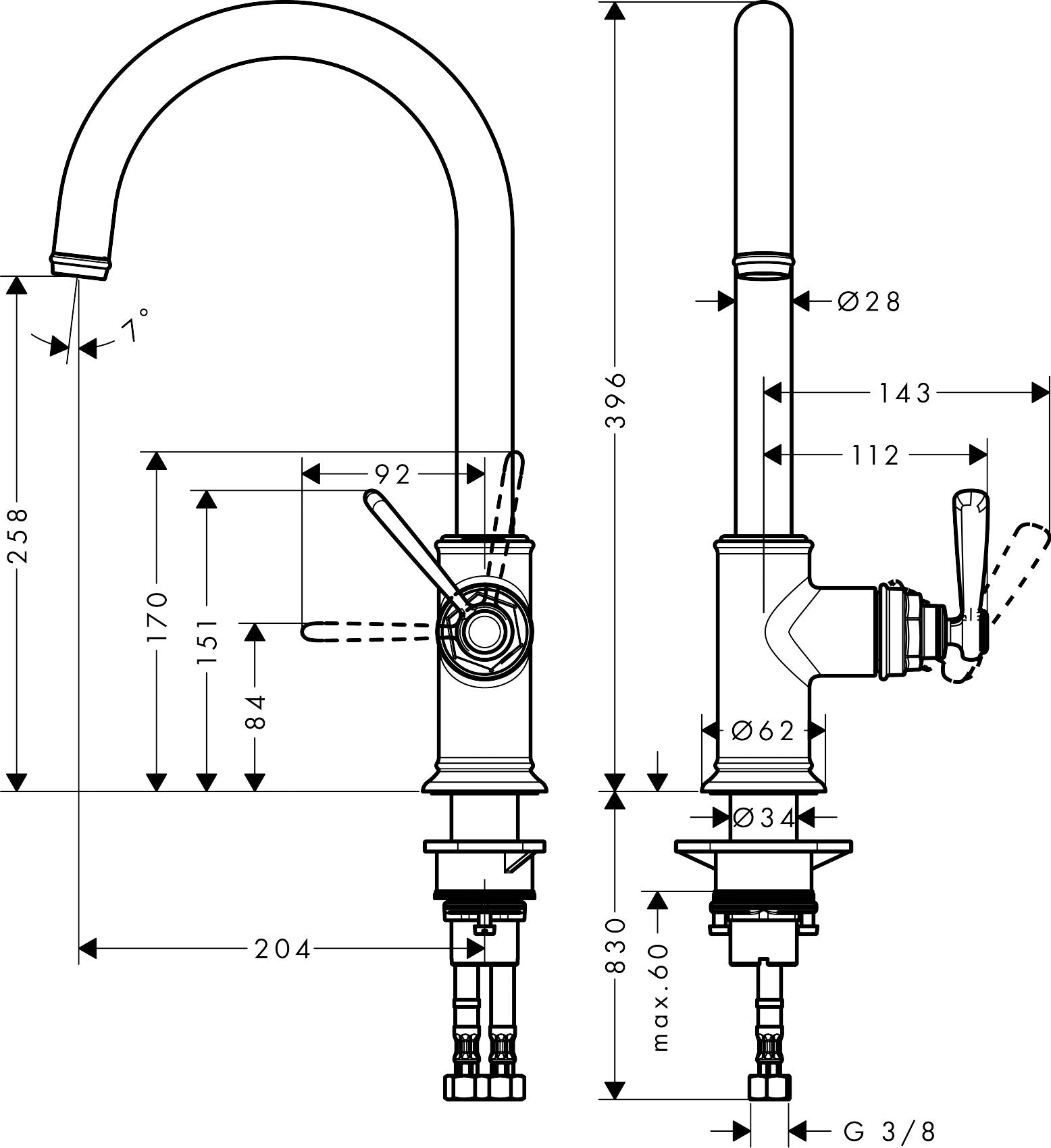 AXOR Montreux Single lever kitchen mixer 260 with swivel spout