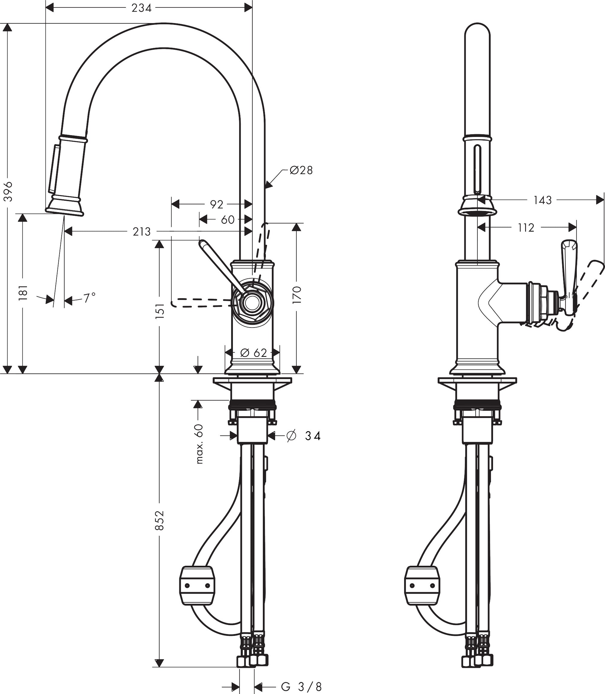 AXOR Montreux Single lever kitchen mixer 180 with pull-out spray