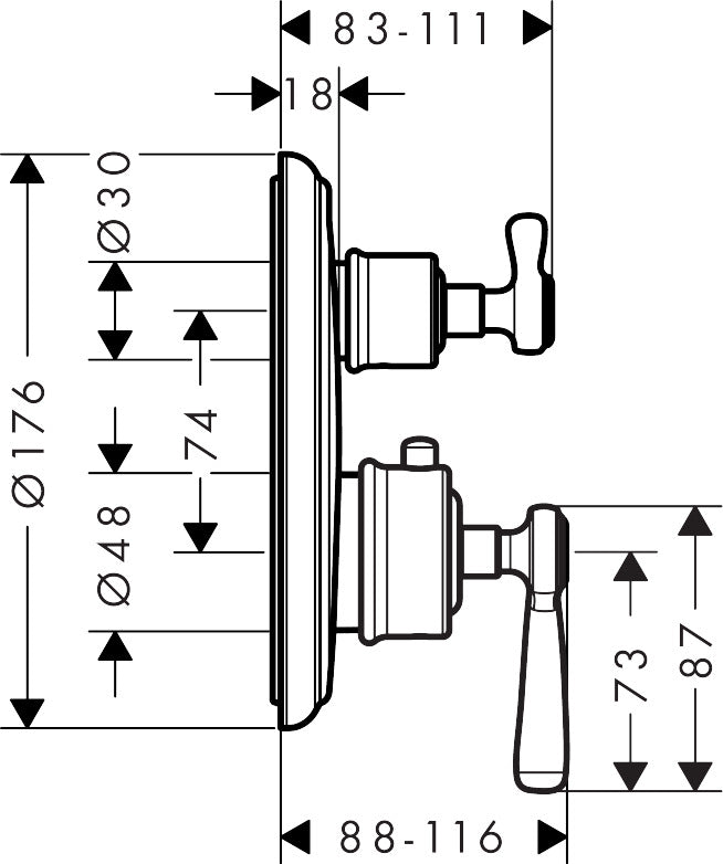 AXOR Montreux Thermostatic mixer for concealed installation with lever handle and shut-off valve