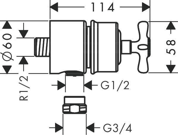 AXOR Montreux Wall outlet stop with non-return valve, shut-off valve and cross handle