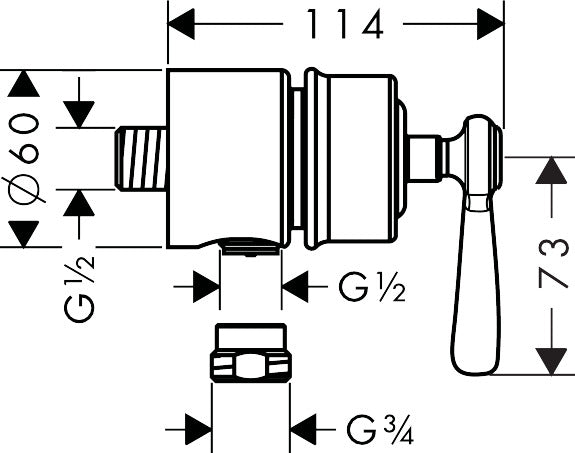 AXOR Montreux Wall outlet stop with non-return valve, shut-off valve and lever handle