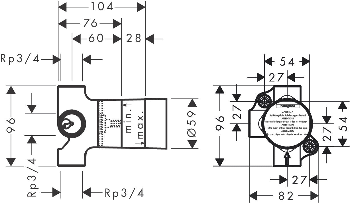 Basic set for Trio 2-way diverter valve with integrated shut-off ¾"