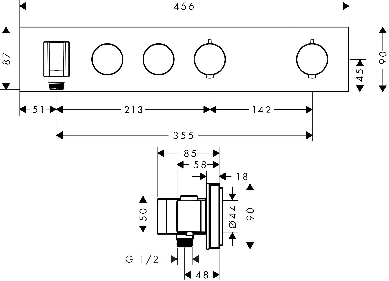 AXOR ShowerSolutions Thermostatic module Select 460/90 for concealed installation for 2 outlets